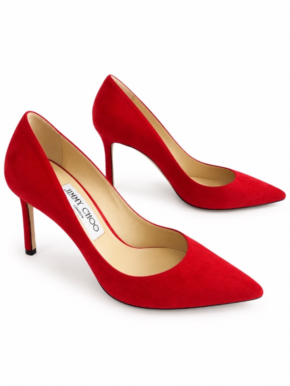 Jimmy Choo Red Suede Pointed Toe Pumps Heels Size 37 + Dust bag